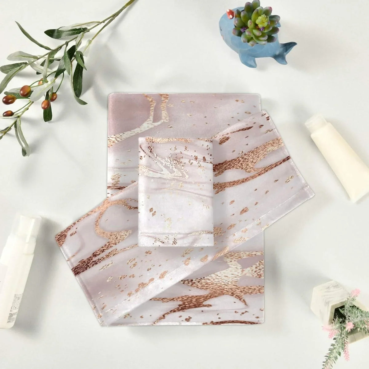 & Bath 3 Decor, Rose Home Piece Marble Set Towel for Bath Hotel Abstract GZHJMY Set Soft Comfortable Towels Gold Towels Absorbent