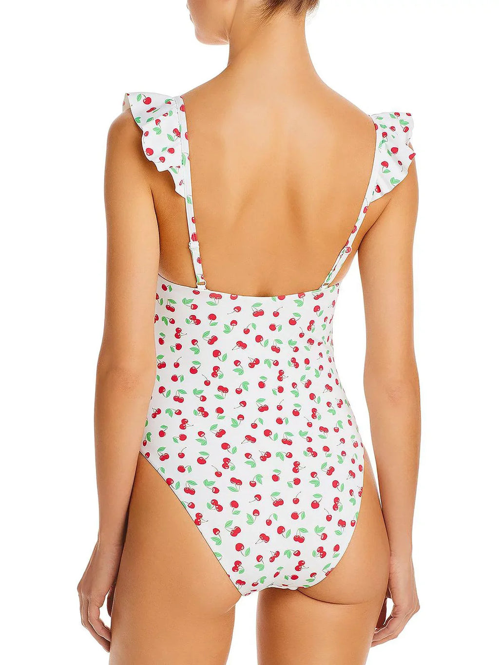 Swimsuit Womens Neck One-Piece Square Ruffled Maillot Swim Aqua