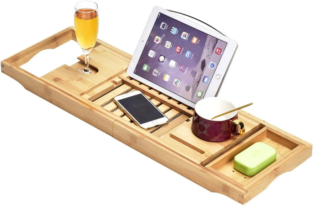 Luxury Tray Wine Tray Bath Tablet Tray，Bamboo be & Caddy Caddy Book Bathtub Placed Ho - Smartphone Expandable，Can and Bathtub Wood