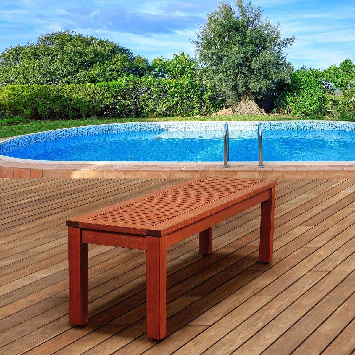 Richfield exterior Bench design Backless and Eucalyptus 52" Brown Patio Living