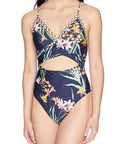 One Standard Print, Swimsuit, Keyhole Floral Front Navy/Midnight/Fiji Turk 14 Women's Trina Piece Wrap