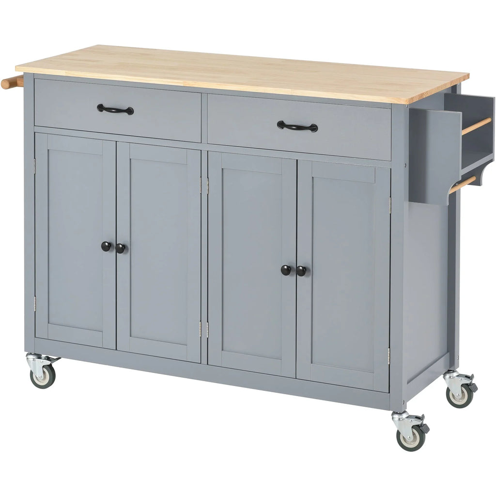 Locking - Wood with and Grey Wheels Top Kitchen Solid Blue Cart Island Granite