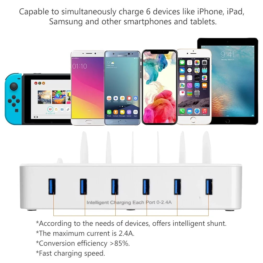 6 for Charging Station Cell Android USB Phone Devices for USB with Fast Multiple Dock Ports Organizer Phone, iPhone Charging , , -