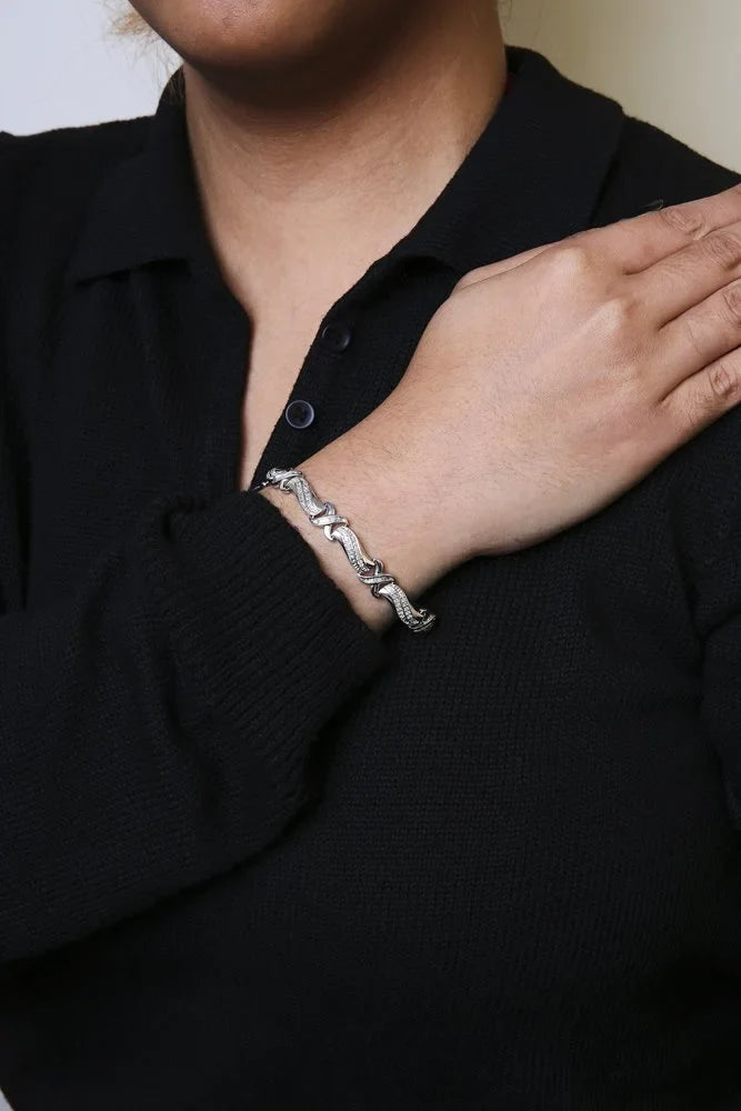 Diamond - Wave .925 I3 Clasp Round 1 Tennis and of Womens Box (I-J 3/4 Color, Brilliance 7" Link Haus Sterling Clarity) Cttw X Bracelet Silver cut