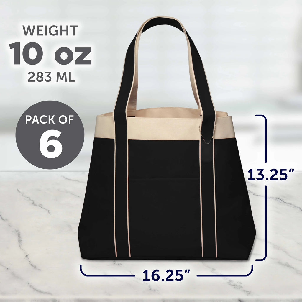 6 Donna Tone, Everyday Two Use Gusset, - Tote - Polyester Wide Set Reinforced Black Straps, Bags