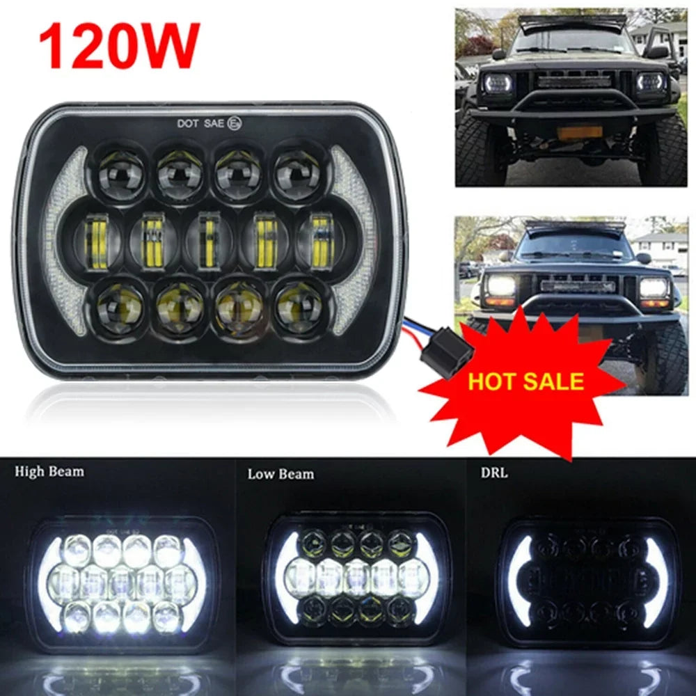 Hi 5x7" XJ For LED Beam Jeep Pair Lo Chevrolet DRL 7x6" 400W Headlight Cherokee