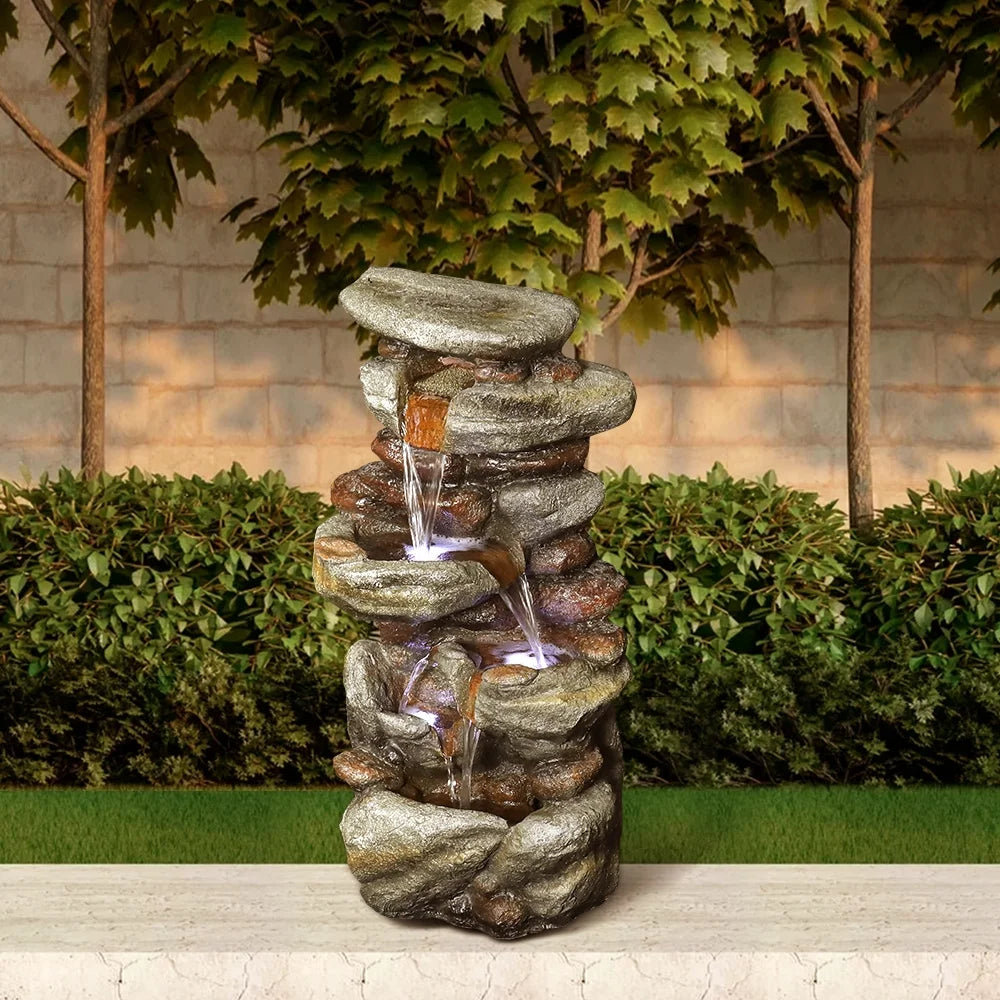 Patio 30-inch Home, Garden, Feature LED exterior with Decor liquid Cascading for Lights High liquid Deck and Fountain -
