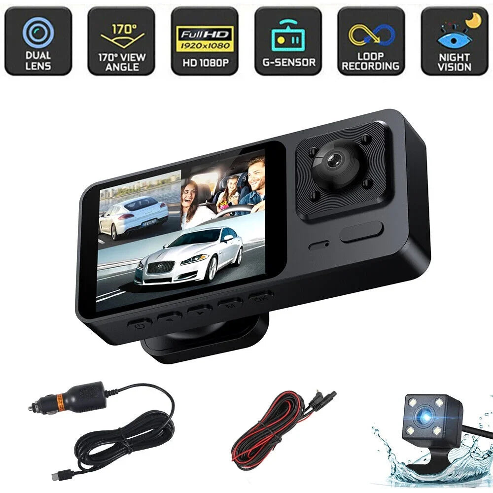 Dual Lens Dash Cam 1080P Lens Camera Video G-sensor Recorder Car 3 JLLOM Front/Rear/Inside HD