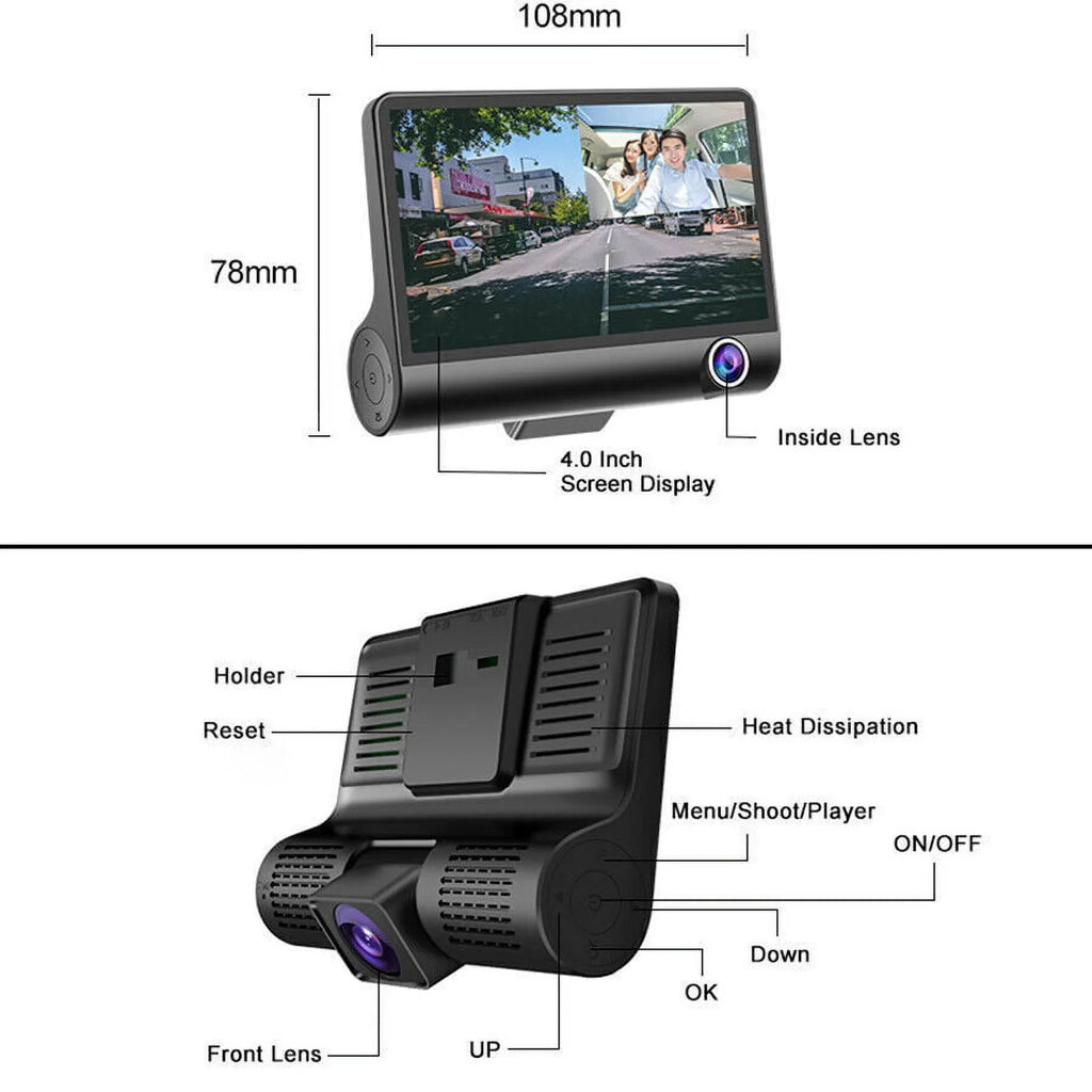 Front/Rear/Built-In Driving Video Xhy 1080P DVR and 4" Cam G-Sensor, Camera Motion Parking Car Monitoring Dash HD Recorder Dual Lens Detection