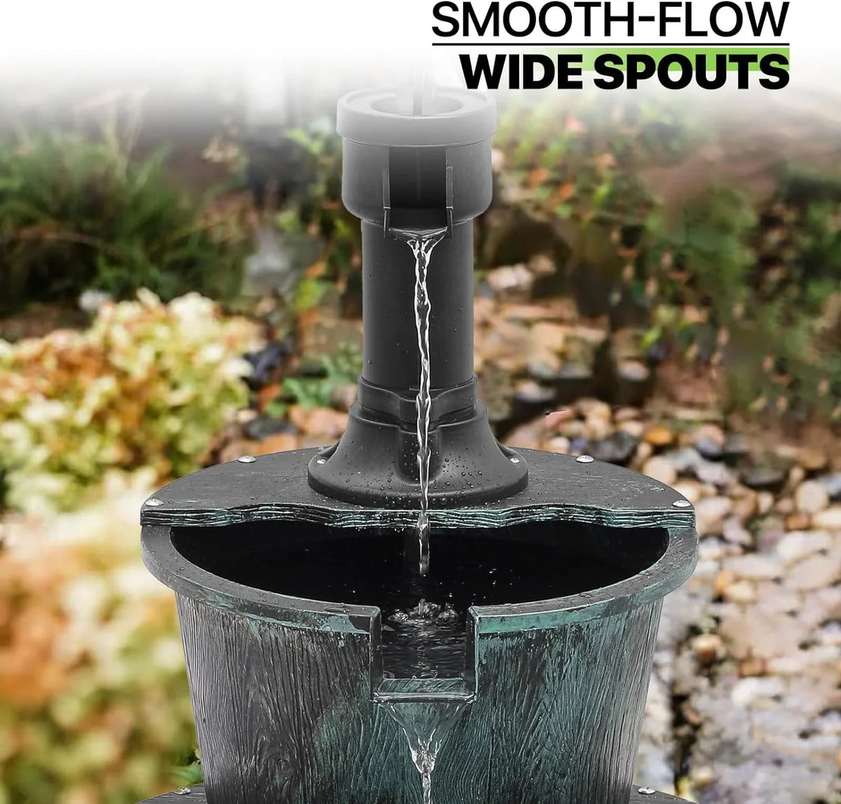 Rustic Waterfall Decor, Pump Backyard With liquid Fountain 2-Tier For Cascading Teal Patio Freestanding Blue Electric exterior Garden Fountain Porch
