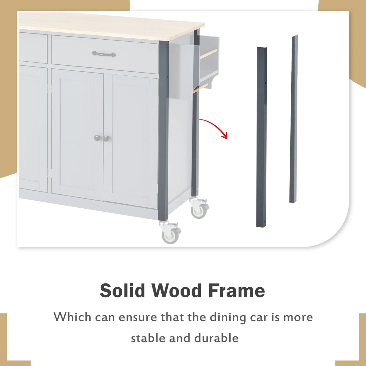 Locking - Wood with and Grey Wheels Top Kitchen Solid Blue Cart Island Granite