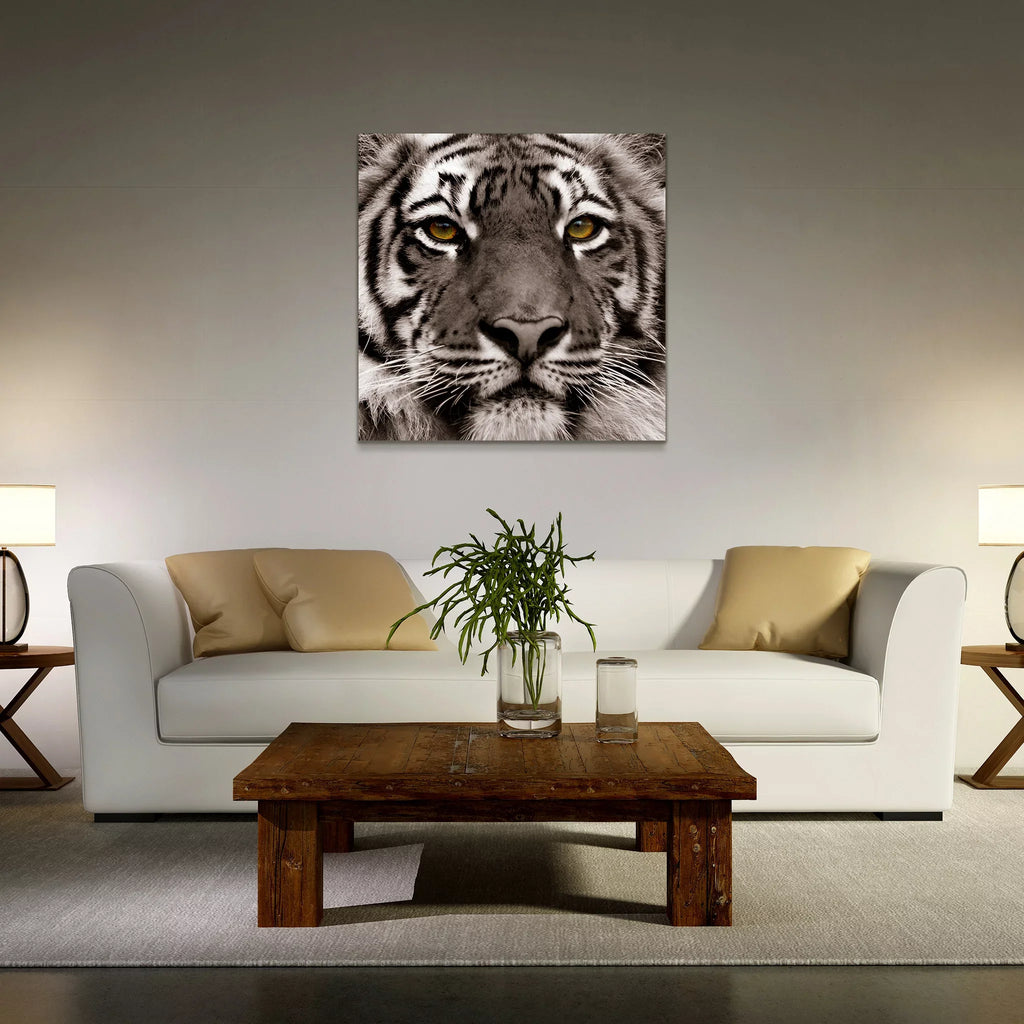 Direct Art, Hang Frameless Floating x Free Wall to Empire of 38" Panel 0.2", Ready 38" Tempered Glass Graphic Eye the Tiger x Art
