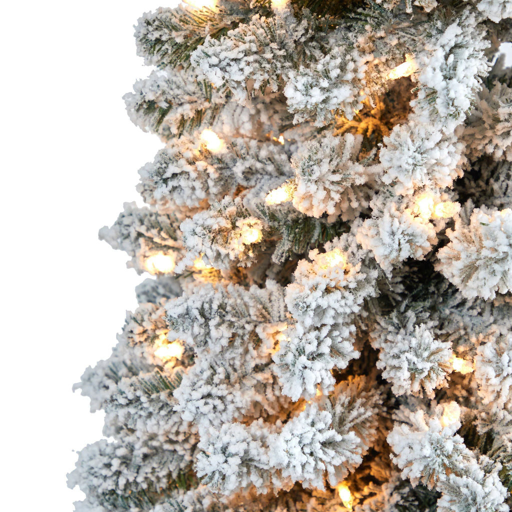 White 400 Nearly Clear 7' Natural Lights Pencil Christmas Prelit Artificial Flocked Tree