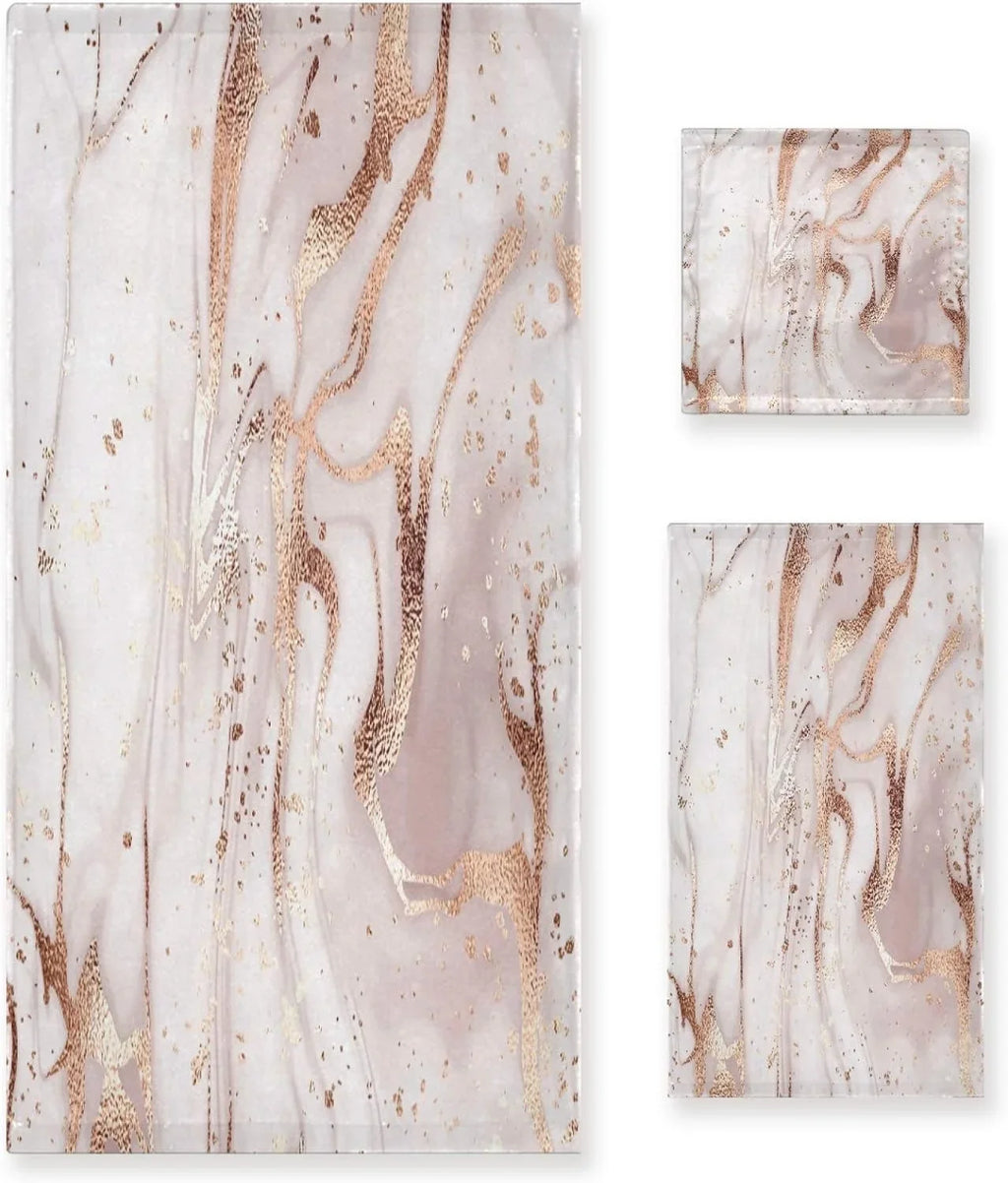 & Bath 3 Decor, Rose Home Piece Marble Set Towel for Bath Hotel Abstract GZHJMY Set Soft Comfortable Towels Gold Towels Absorbent