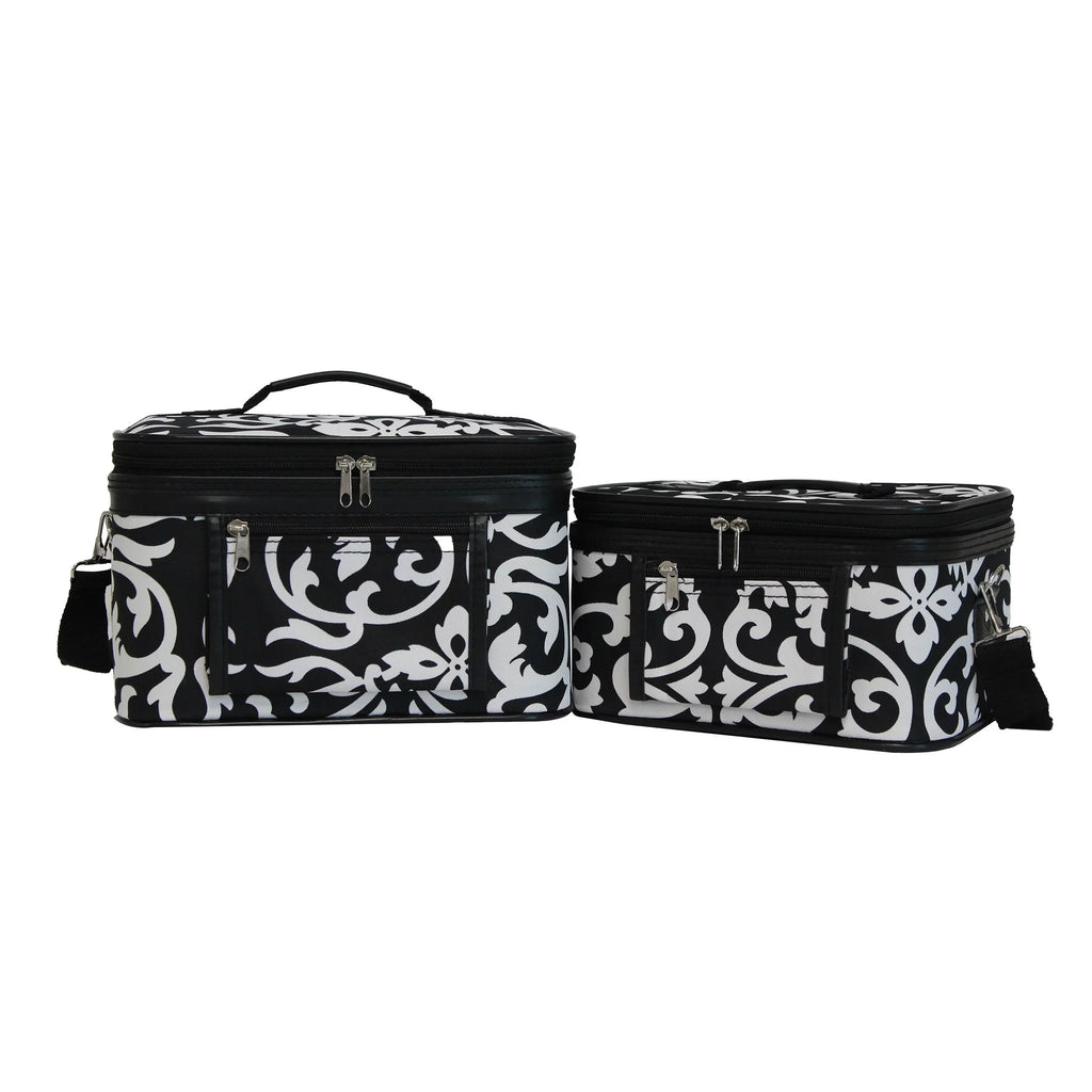 Case 2-Piece Damask Trim Pink Cosmetic Set - World Traveler