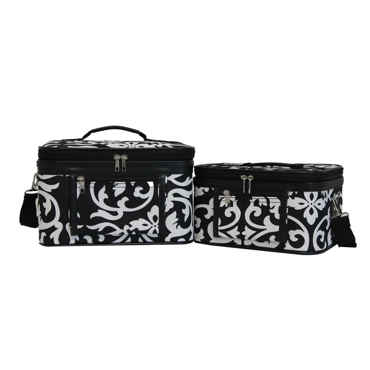 Case 2-Piece Damask Trim Pink Cosmetic Set - World Traveler