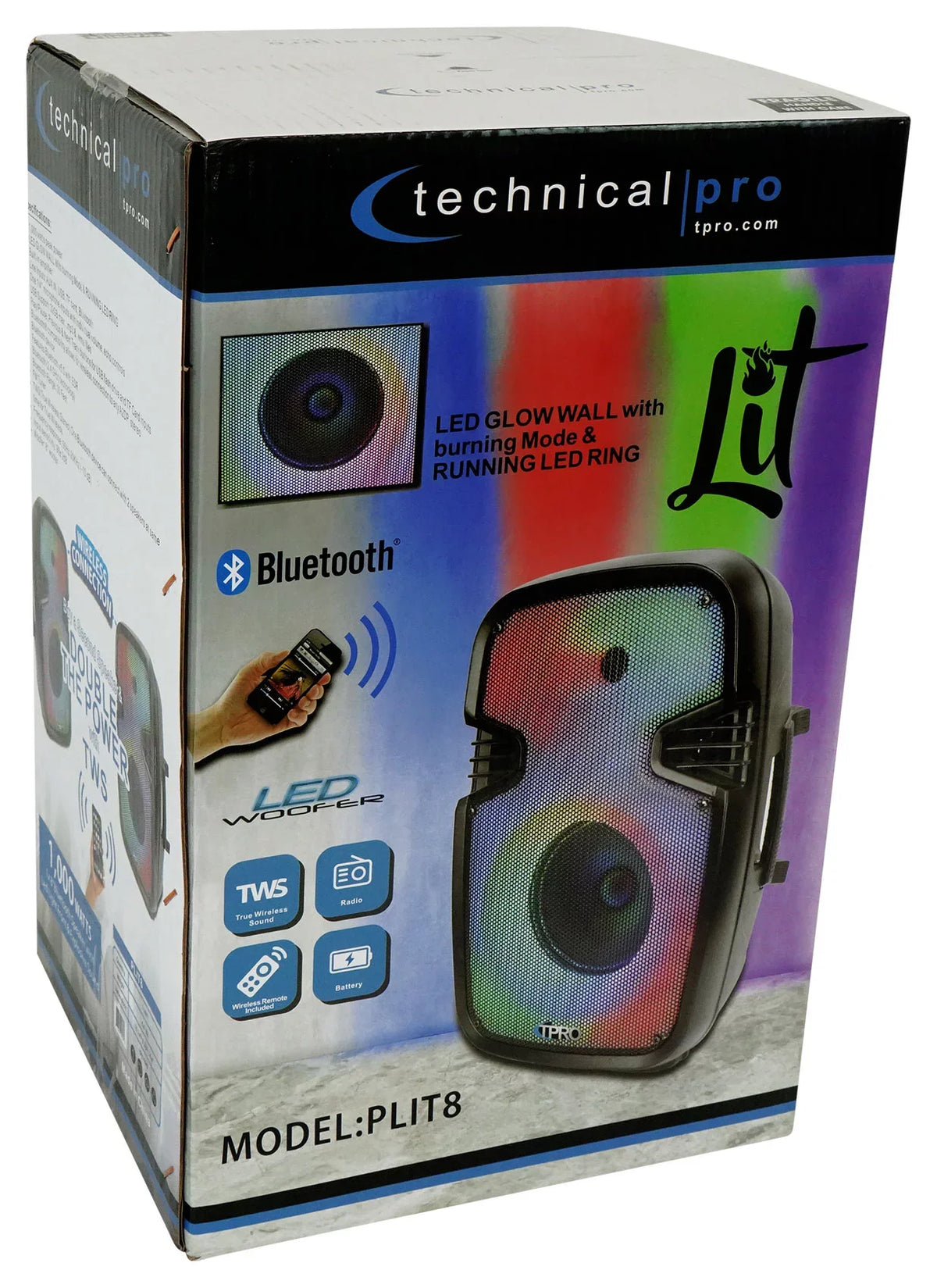 Speakers+Wireless PLIT8 Technical LED 8" Link (2) Portable Pro Bluetooth Party