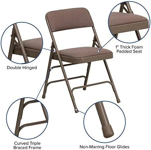 Pack 4 Curved HERCULES Chair Triple Braced Beige Folding Series Fabric Hinged Metal Double &