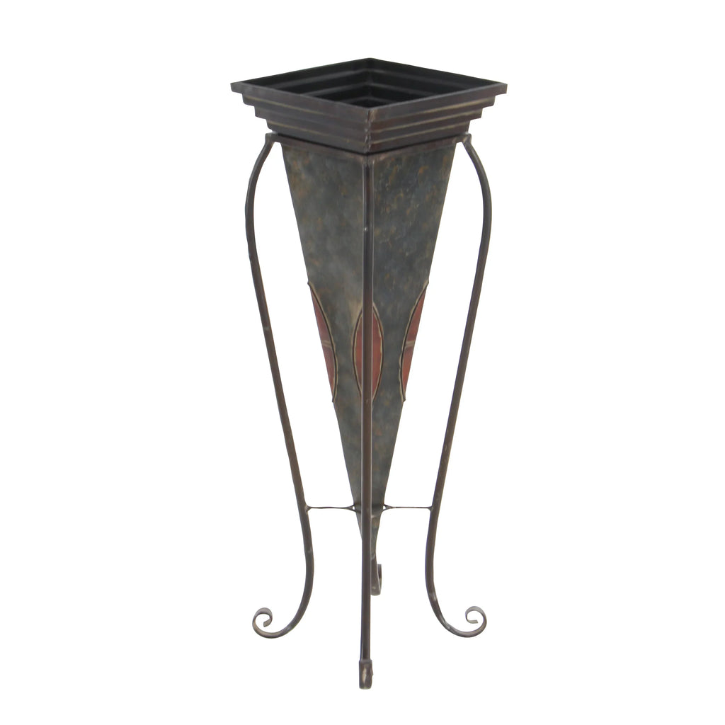 Metal exterior DecMode Brown Count) 30", with Scroll 28"H Stand Planter (2 Indoor
