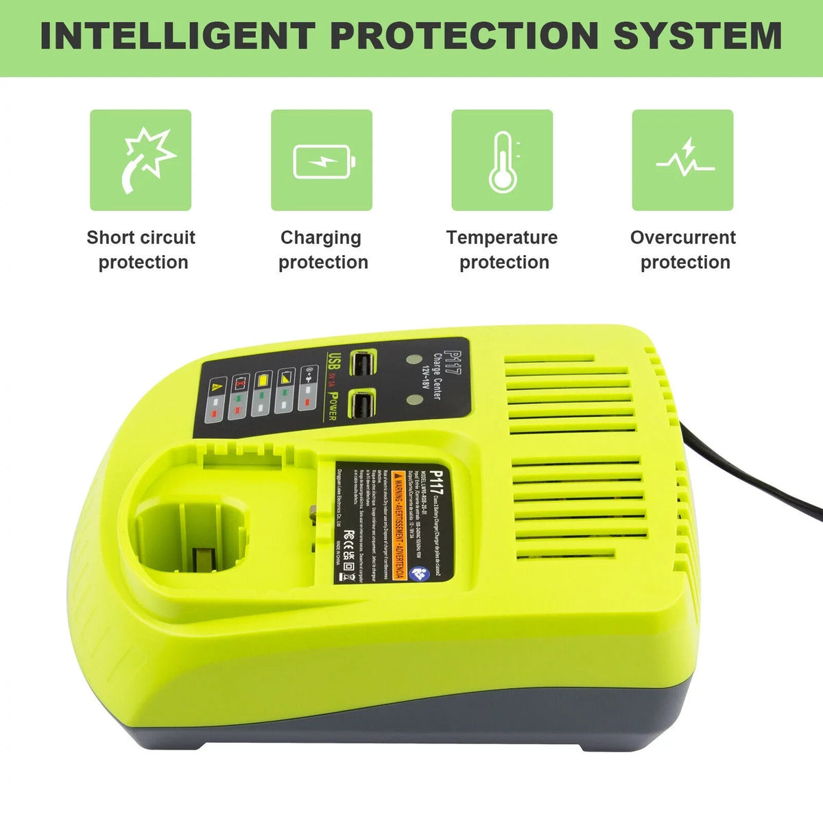 P106 18Volt High Battery Charger Lithium-Ion US P108 For P117 Capacity RYOBI 18V