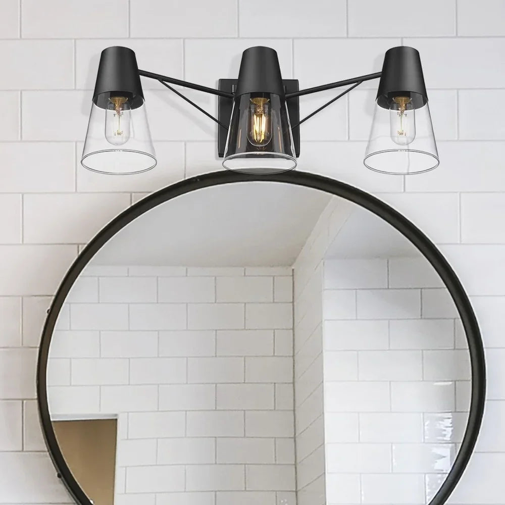 Metal/Glass Ryker Vanity in Matte Bath Golden Black/Clear 3-Light Lighting