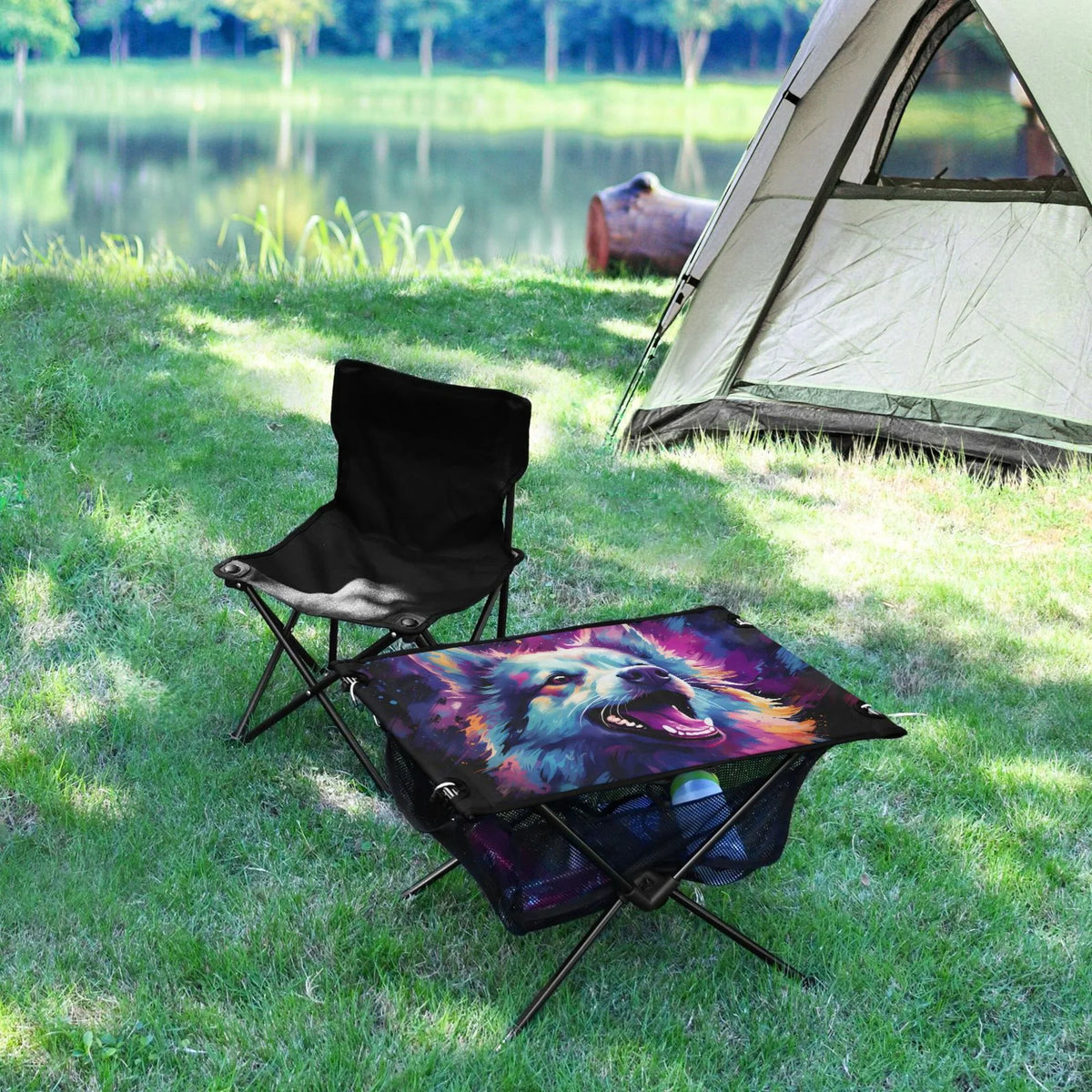 Table Cool Picnic Beach with Compact Hiking Fishing Portable Foldable Abstract Wolf for Table exterior BBQ Storage Table Camping Bag