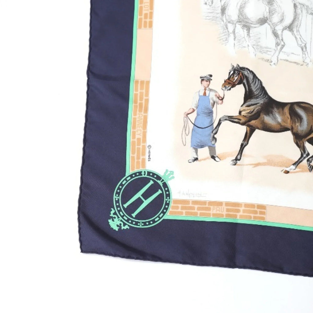 NATIONAUX Kare90 HARAS (Good) Scarf Navy LES HERMES Hermes Pre-Owned
