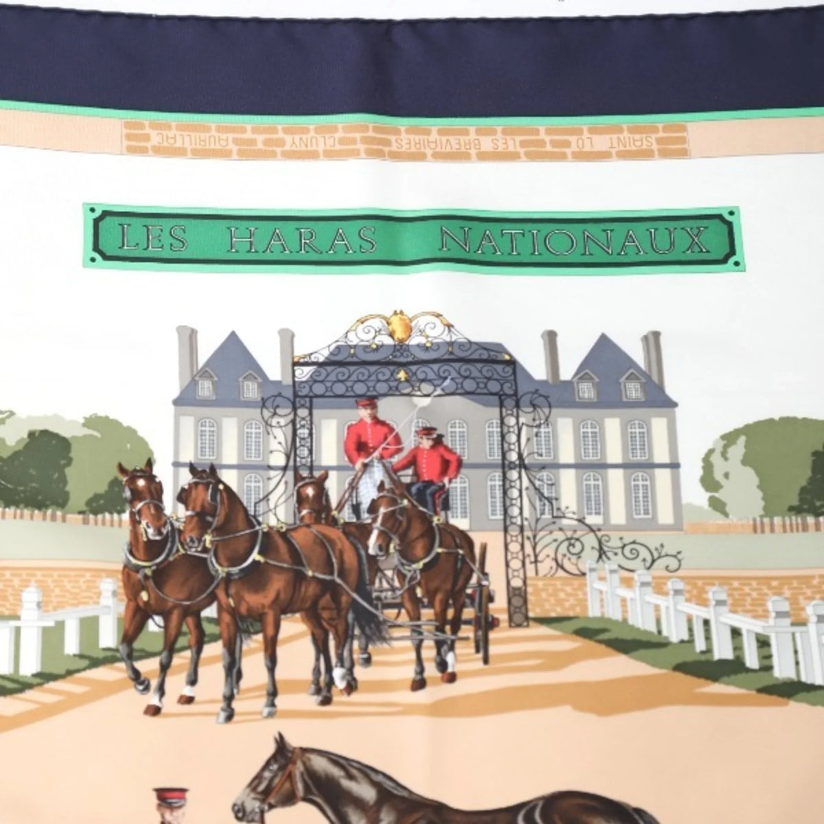 NATIONAUX Kare90 HARAS (Good) Scarf Navy LES HERMES Hermes Pre-Owned