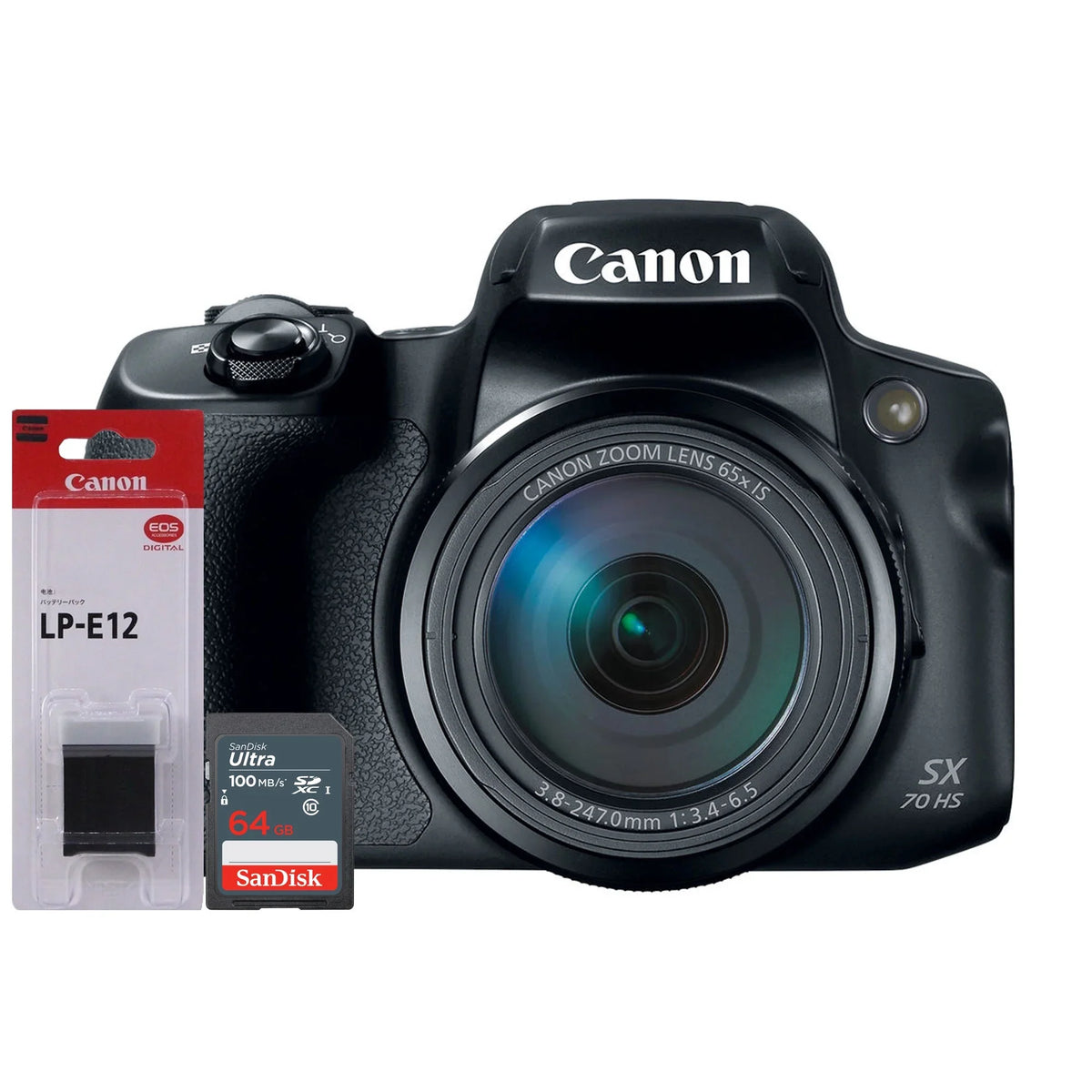 LP-E12 Card Canon 20.3MP and Digital SX70 Powershot Battery with Canon SDXC Camera 64GB Memory
