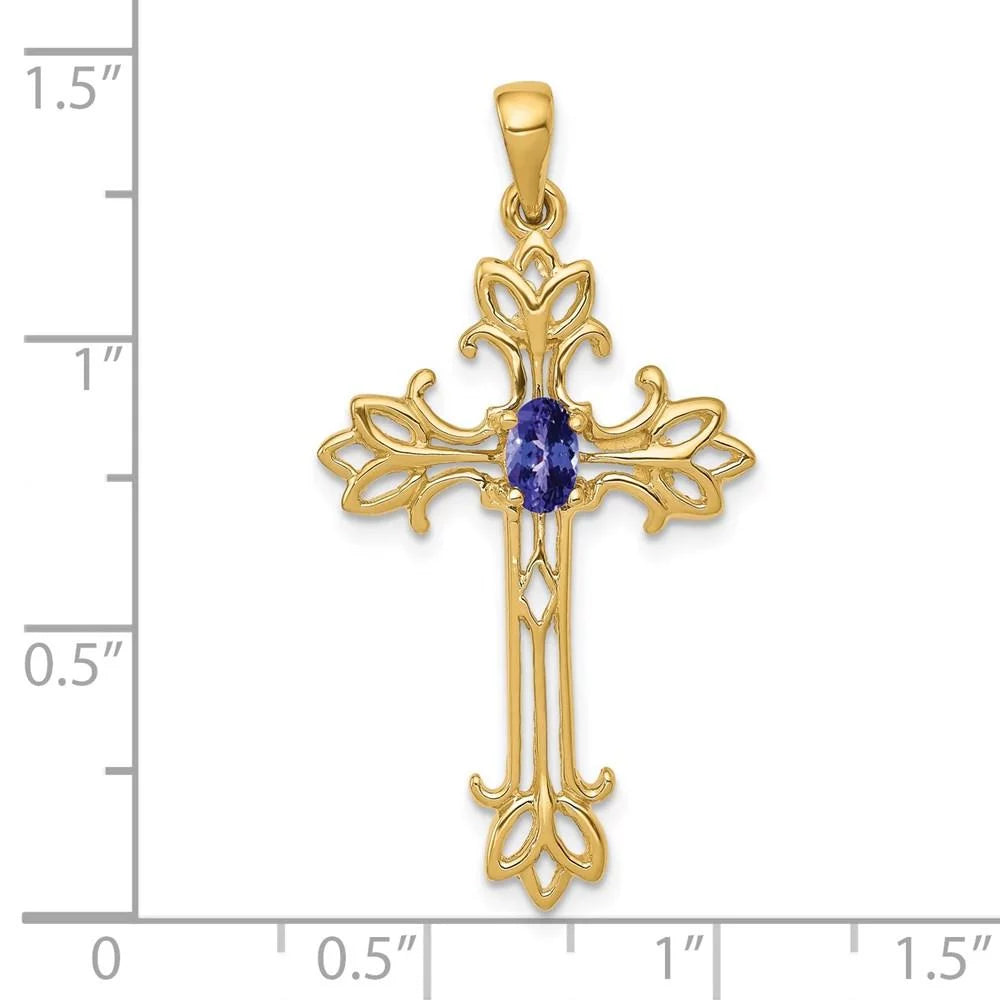 14k Tanzanite 5x3mm Oval cross Pendant