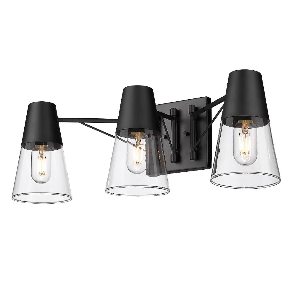 Metal/Glass Ryker Vanity in Matte Bath Golden Black/Clear 3-Light Lighting