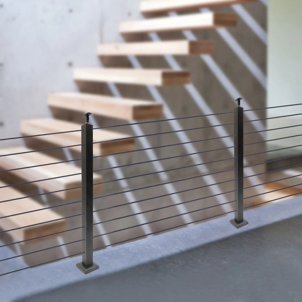 Cable Pre-Drilled Post System Steel Square Concrete Sides Level Deck Two Railing Stainless Wood Railing for Post Level Cable Fence 36''x2''x2''