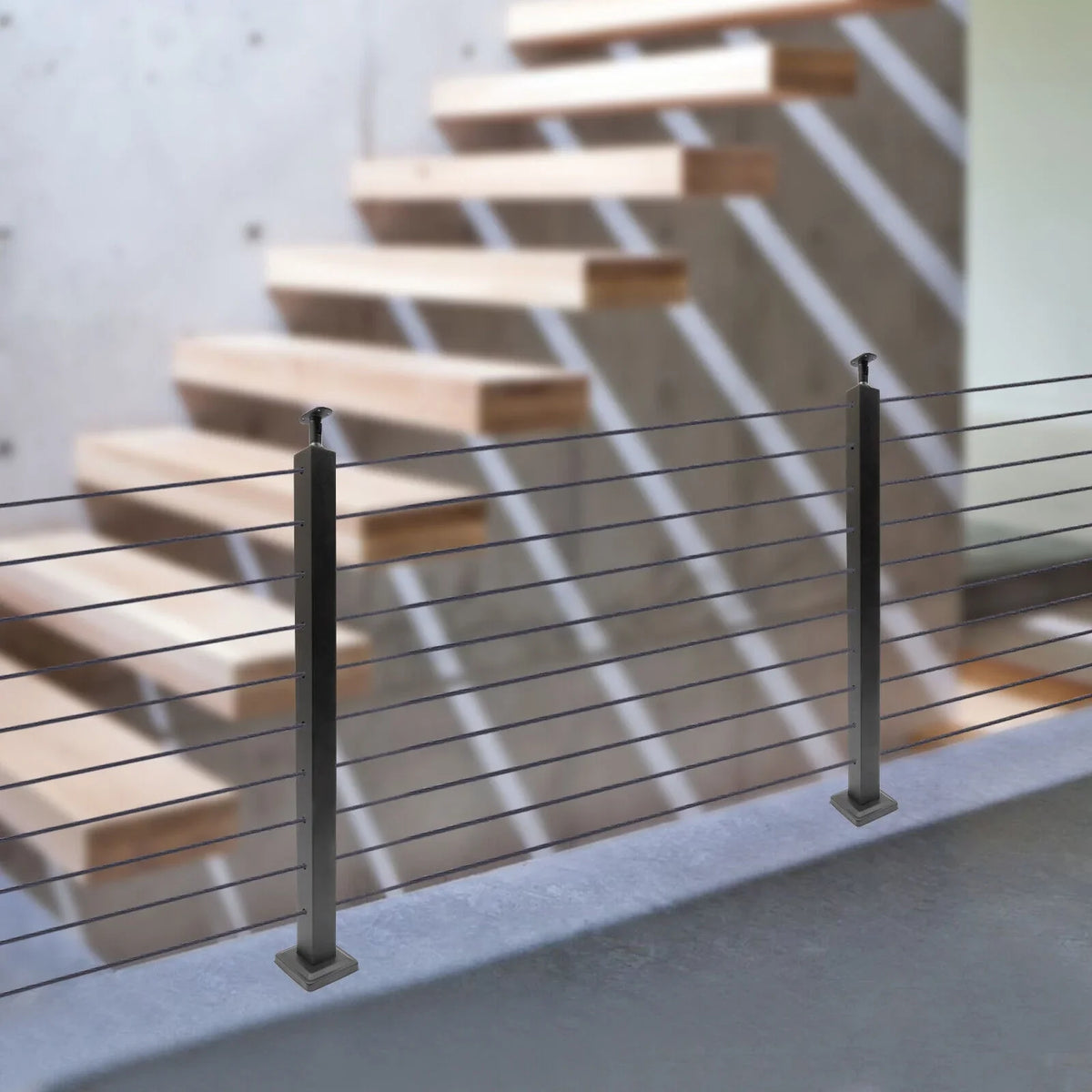 Cable Pre-Drilled Post System Steel Square Concrete Sides Level Deck Two Railing Stainless Wood Railing for Post Level Cable Fence 36''x2''x2''