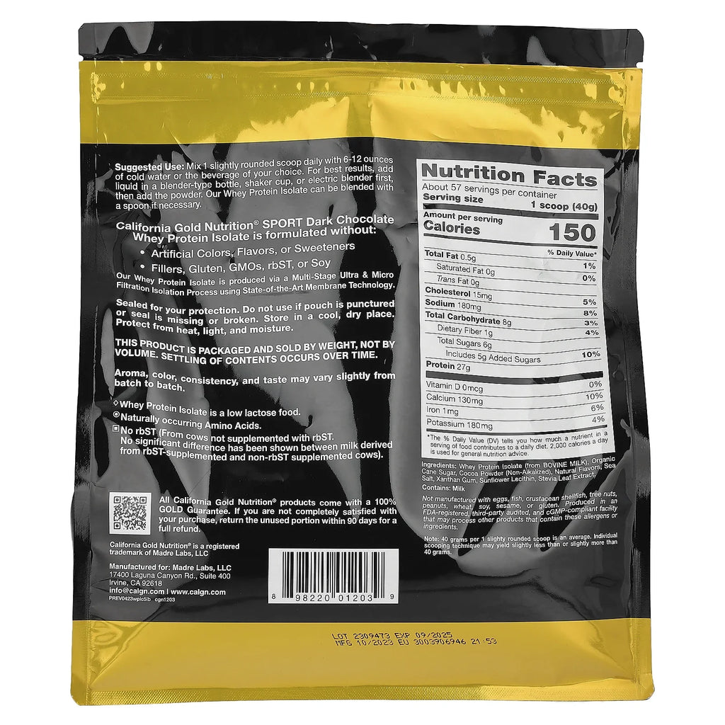 lbs kg) Chocolate Gold (2.27 Whey SPORT Isolate, Protein - Nutrition Dark 5 California