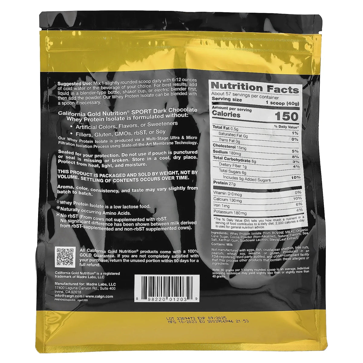 lbs kg) Chocolate Gold (2.27 Whey SPORT Isolate, Protein - Nutrition Dark 5 California