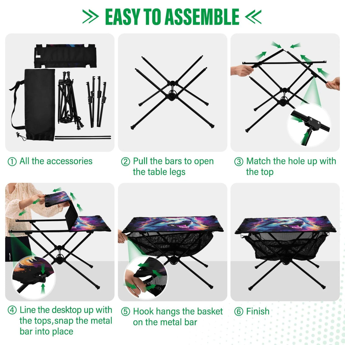 Table Cool Picnic Beach with Compact Hiking Fishing Portable Foldable Abstract Wolf for Table exterior BBQ Storage Table Camping Bag