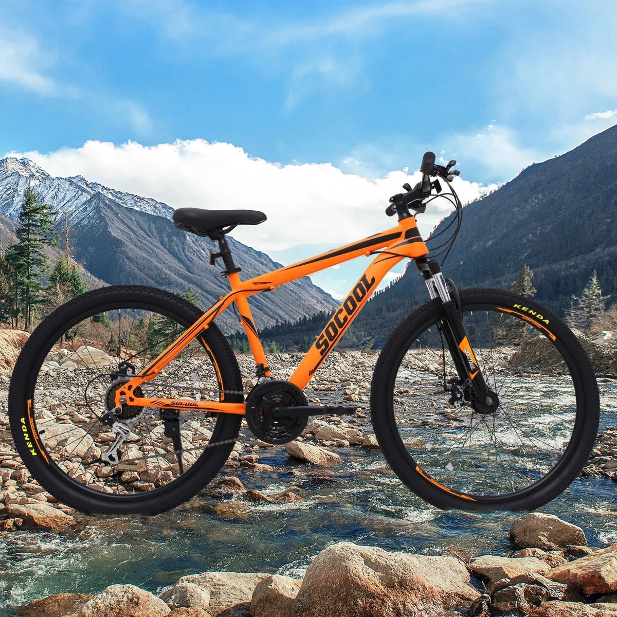 21 and Disc UF511BK bike inch City Bikes, Bike, Speed 26 Mountain Brake Road Full with Black, Adult Fork Teens, for Suspension Bike Orange or SOCOOL