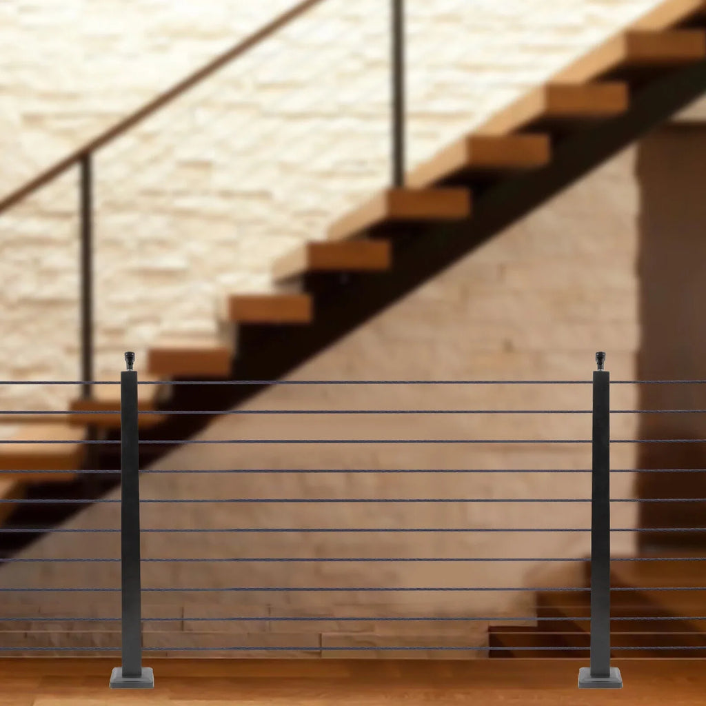 Cable Pre-Drilled Post System Steel Square Concrete Sides Level Deck Two Railing Stainless Wood Railing for Post Level Cable Fence 36''x2''x2''
