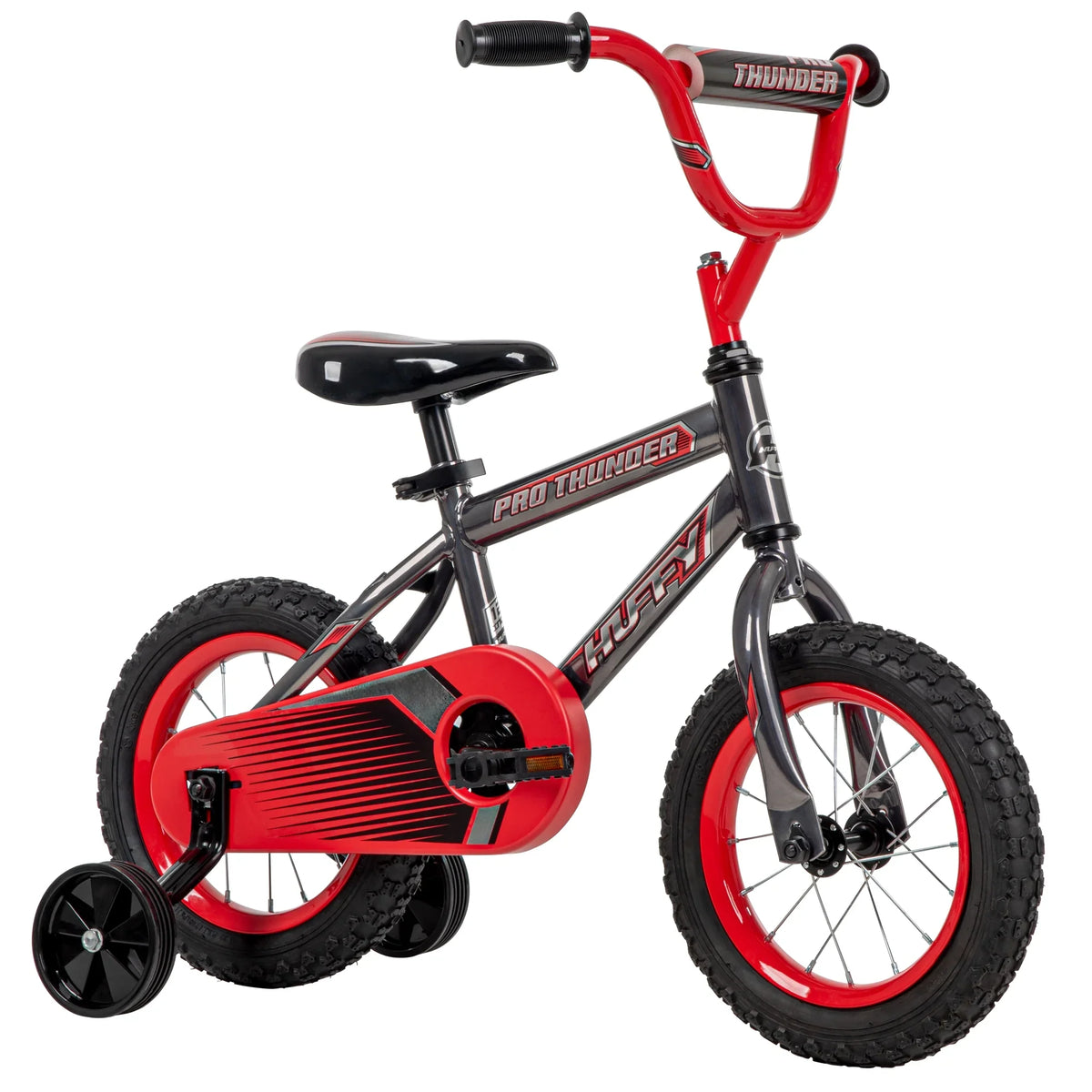 Huffy Thunder Boys’ Grey and Red Pro Bike, 12-inch