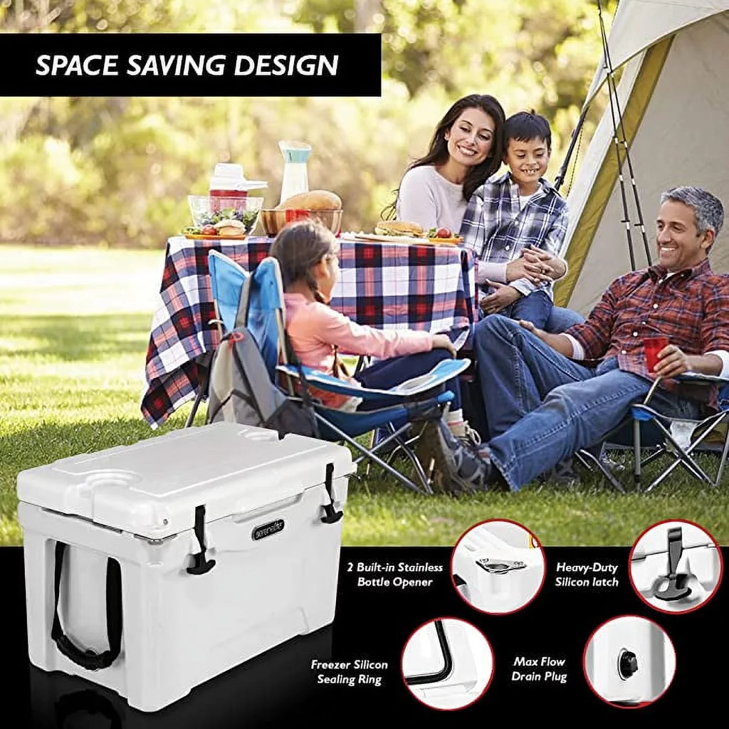 Cooler Travel SereneLife Heavy-Duty Cooler Lightweight Portable (White) W/ Box Quart Handles Ice 50