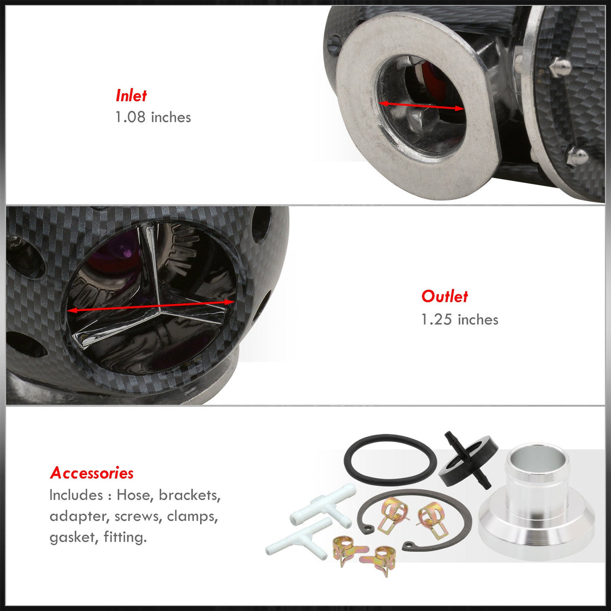 Blow Turbo (Carbon O-Ring design - Kit BOV Valve Turbocharger + SQV Billet Fiber) Weldable Off Aluminum Charger Universal Flange Adapter
