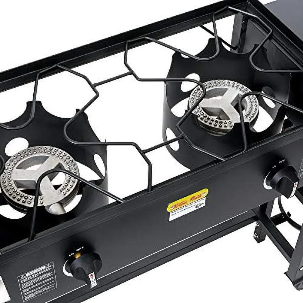 BTU, Station Burner Black 2 BBQ Stove exterior Cooking Picnic Folding Stand Propane Double Camping Grill 58,000 Cook