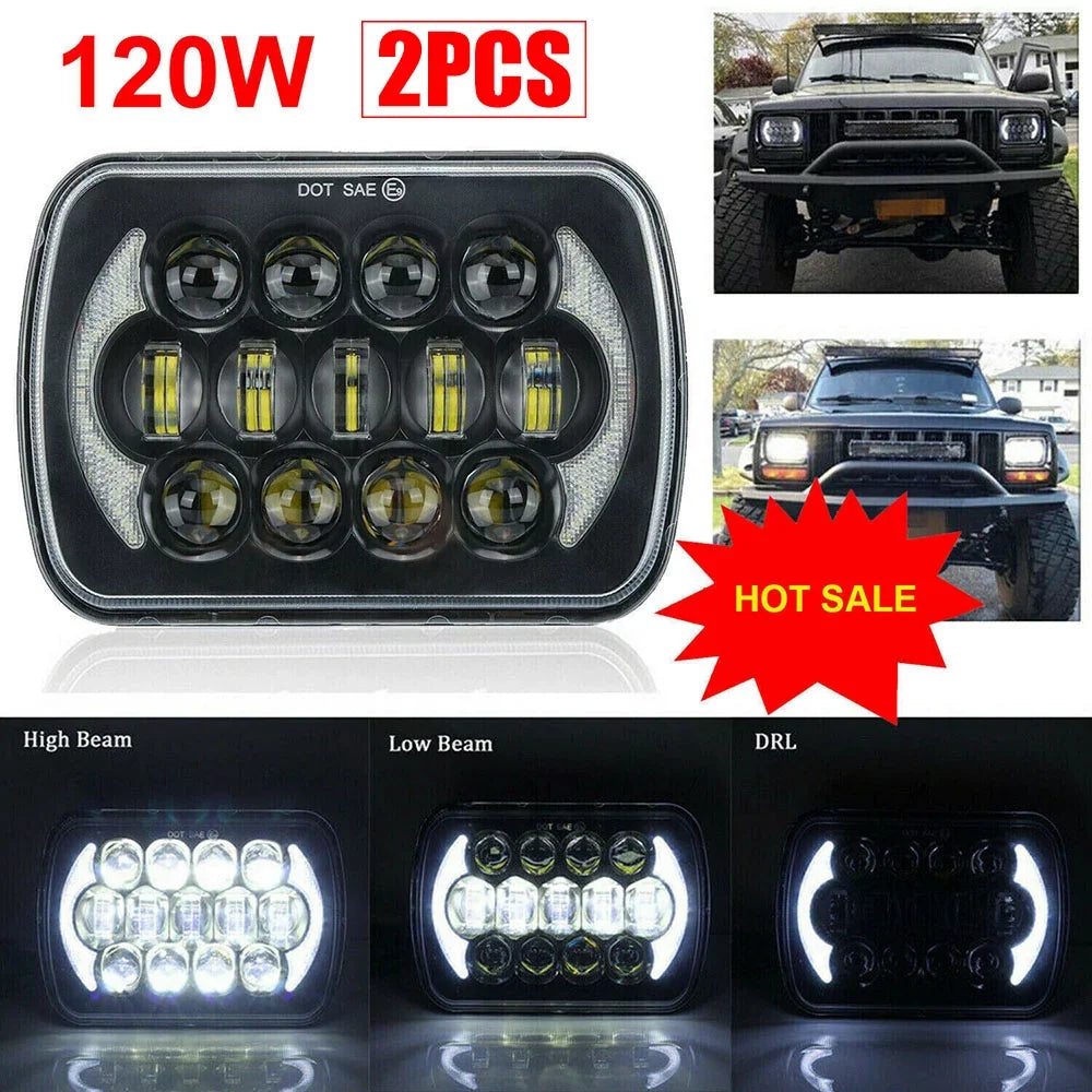 Hi 5x7" XJ For LED Beam Jeep Pair Lo Chevrolet DRL 7x6" 400W Headlight Cherokee
