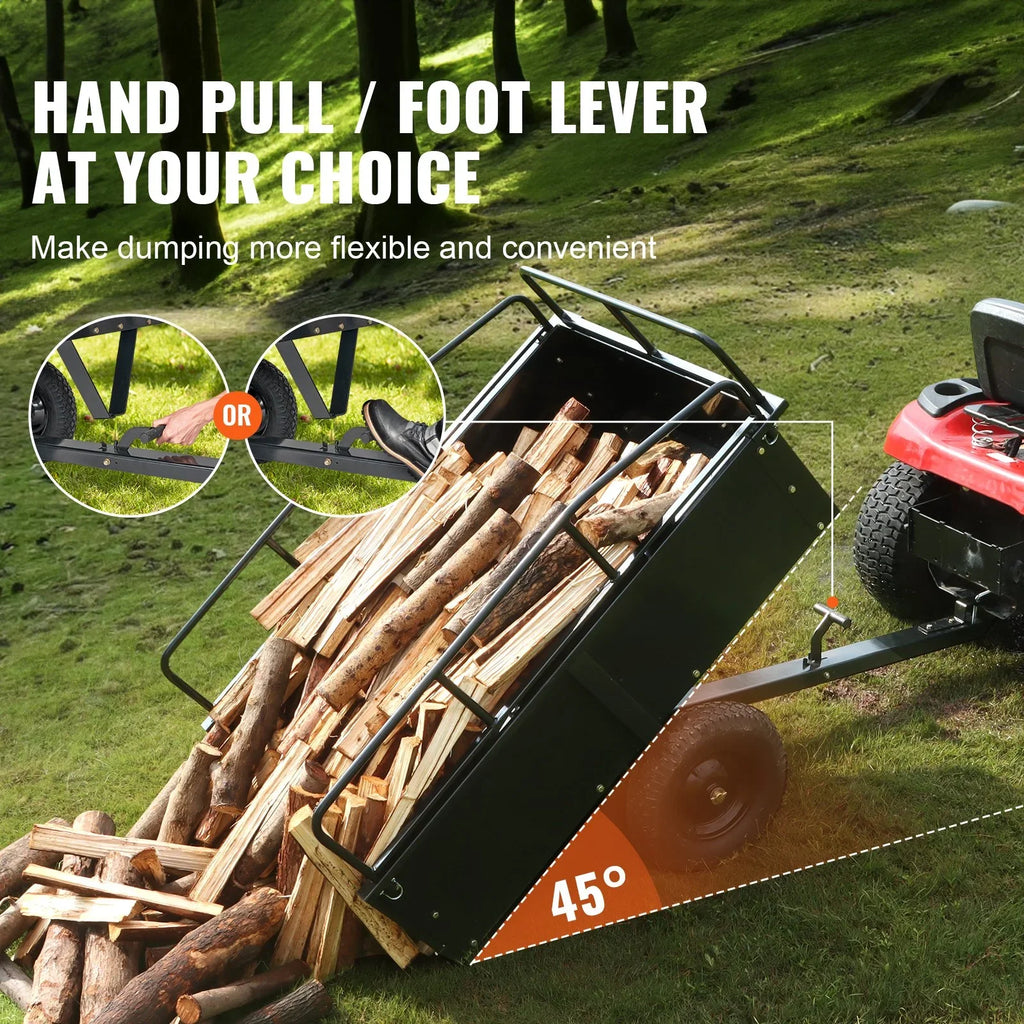 750lb 15 for with ATV Utility Mower Capacity, Cart Feet VEVOR Duty Riding Heavy Lawn Trailer Cubic Dump Trailer, Tractor Garden Steel