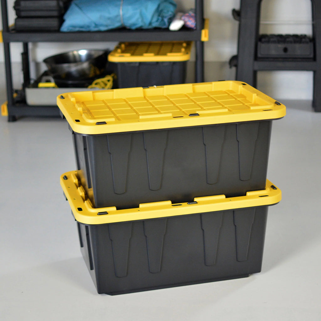 Storage Black Gallon Yellow Lid Plastic 17 Container, with Set Box Snap 4 of Lid, Stackable Tough