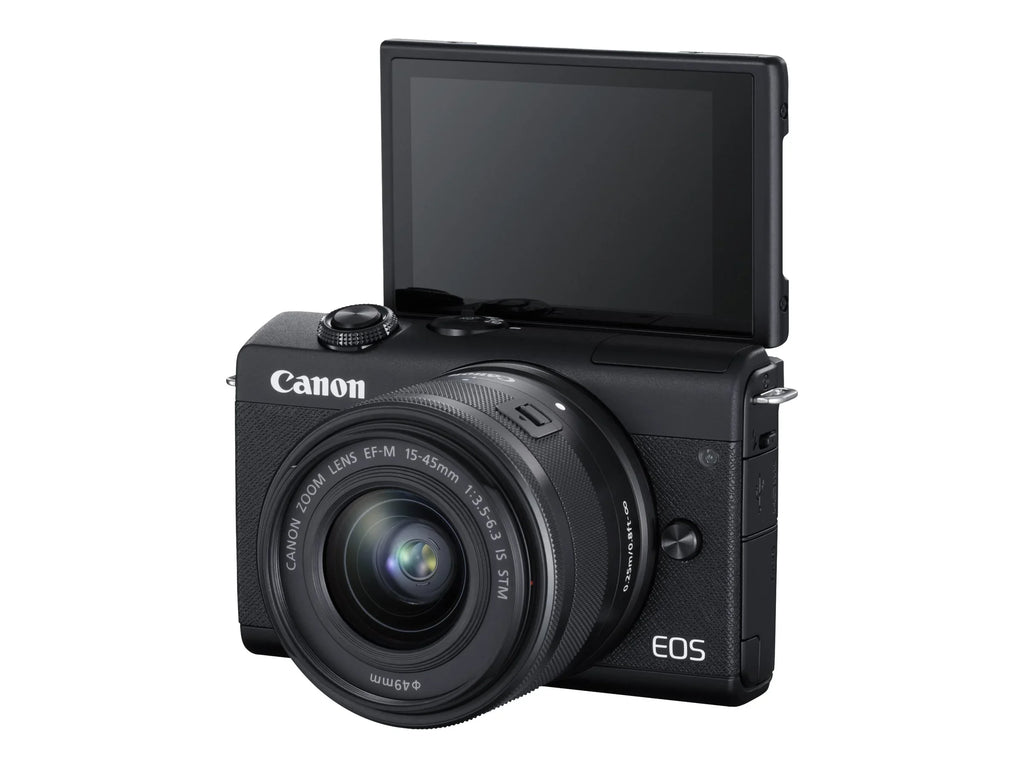 '- Canon Bluetooth lens mirrorless STM EOS / 24.1 Digital - M200 Wi-Fi, - - optical 4K fps - APS-C 15-45mm 3x MP - 25 EF-M - zoom camera IS - black