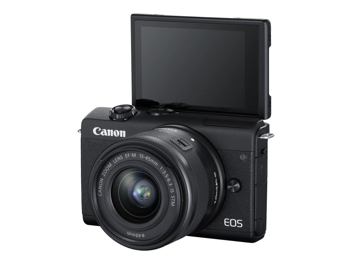 '- Canon Bluetooth lens mirrorless STM EOS / 24.1 Digital - M200 Wi-Fi, - - optical 4K fps - APS-C 15-45mm 3x MP - 25 EF-M - zoom camera IS - black