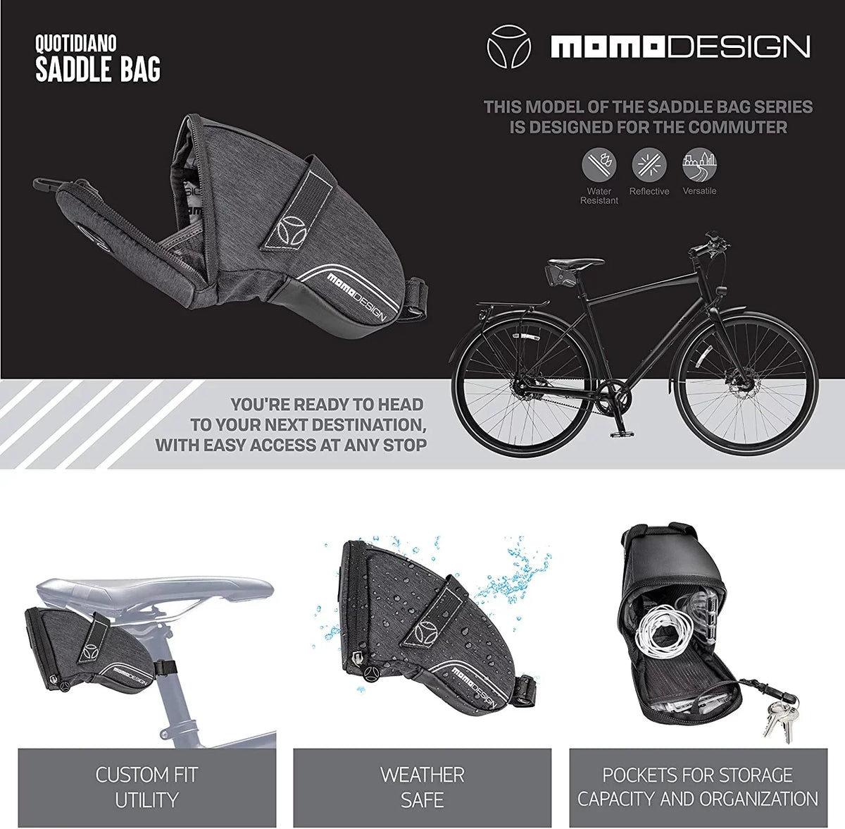 & MOMODESIGN Light Reflective Weather Safe Bike Design Capacity Led Bag for L Saddle Perfect Tail 1.2 Storage of