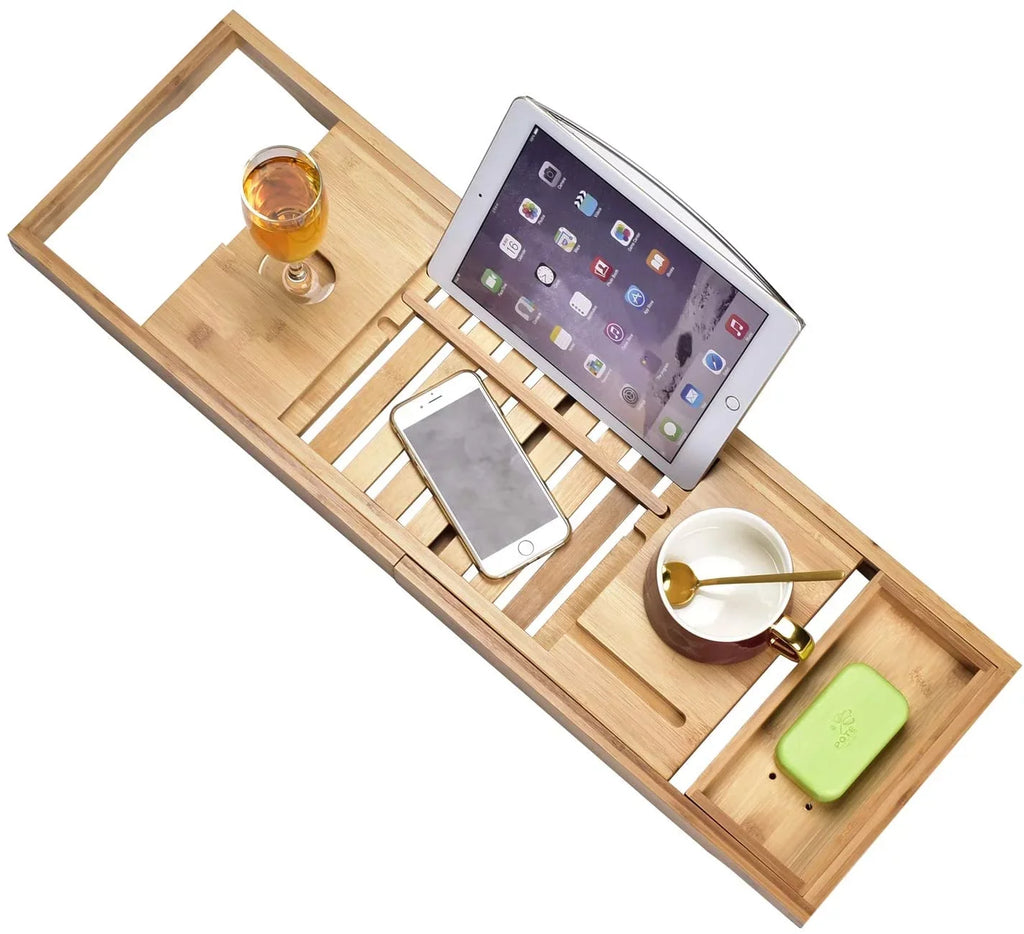 Luxury Tray Wine Tray Bath Tablet Tray，Bamboo be & Caddy Caddy Book Bathtub Placed Ho - Smartphone Expandable，Can and Bathtub Wood