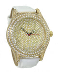 White Clubbing Cubic Zirconia Gold Watch, 50x60 Tone Strap Out Ice Case Leather